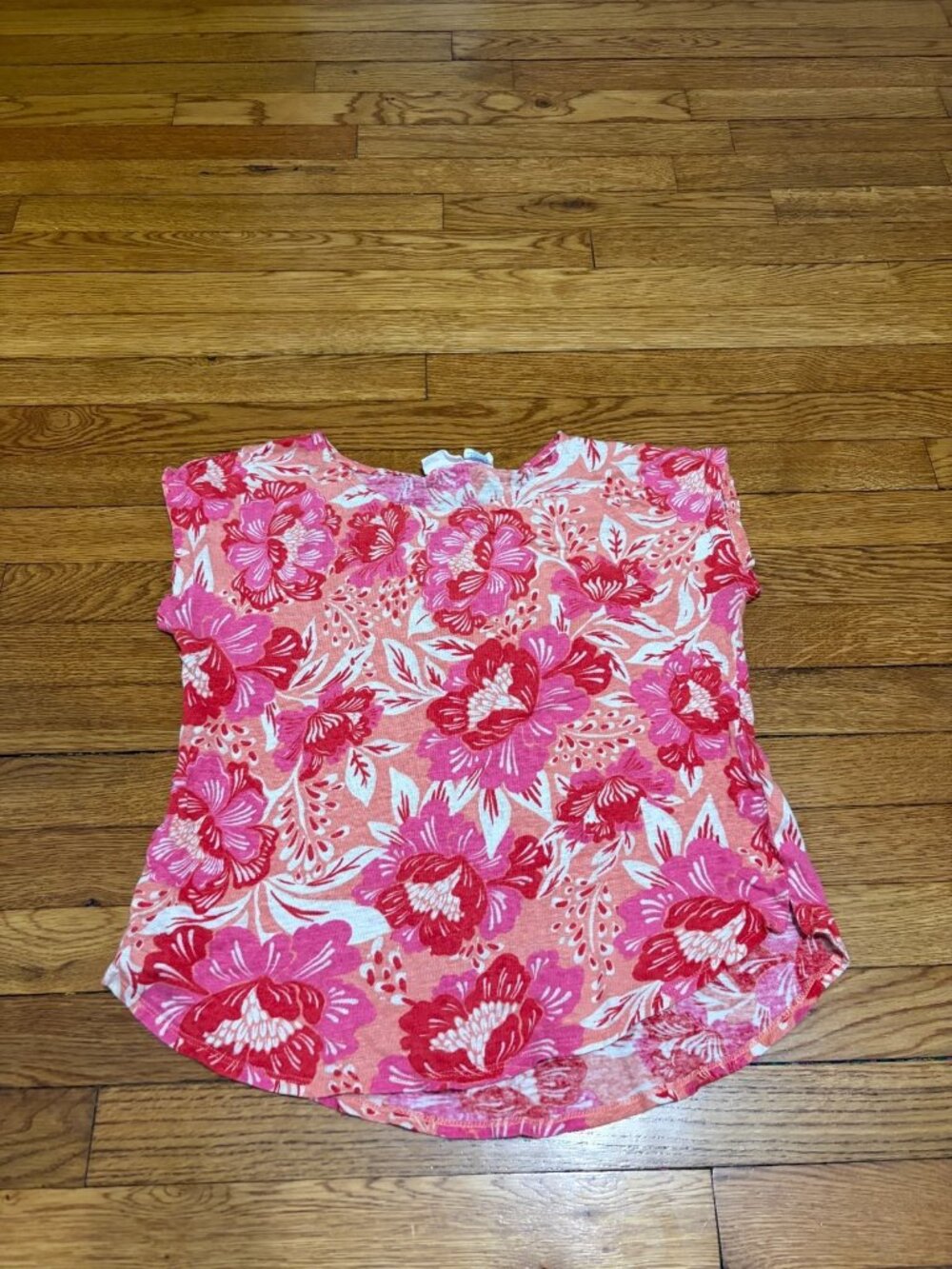 Sigrid Olsen Women’s 100% Linen Blouse Size Large Red Pink Floral Top Shirt